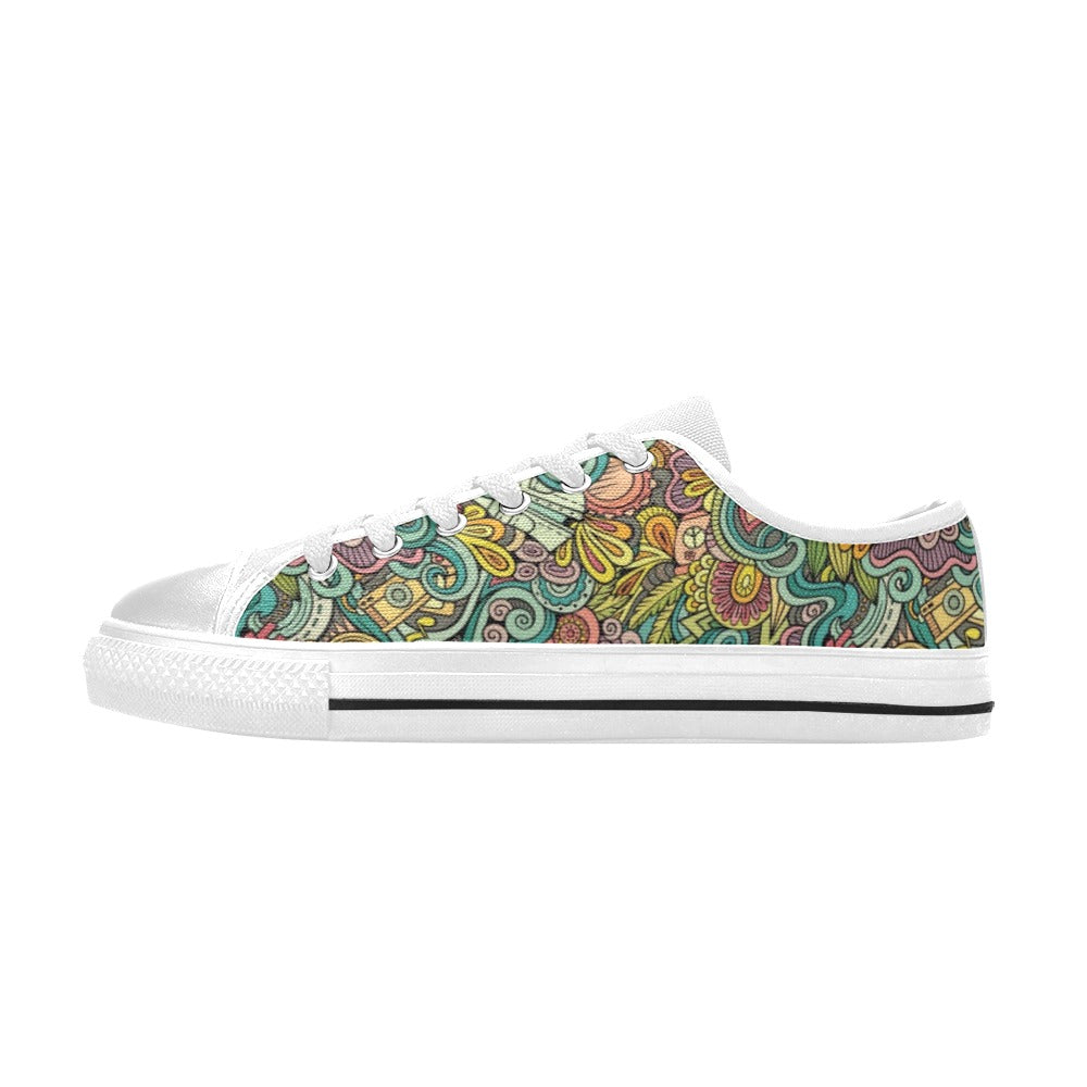 Hippie Print Design LKS302 Women's White Low Top Shoes