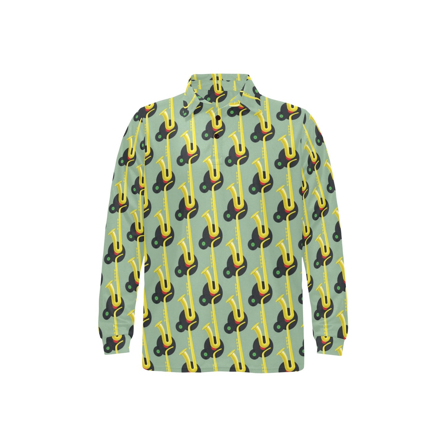Saxophone Print Design LKS405 Long Sleeve Polo Shirt For Men's