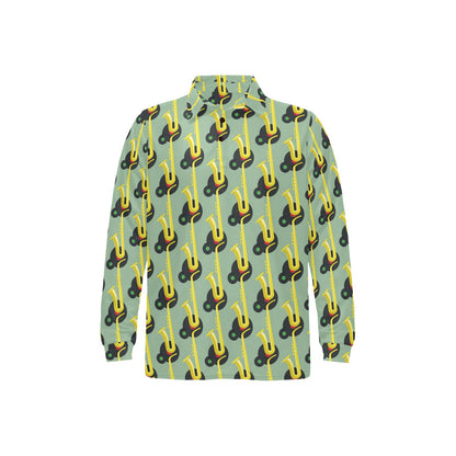 Saxophone Print Design LKS405 Long Sleeve Polo Shirt For Men's