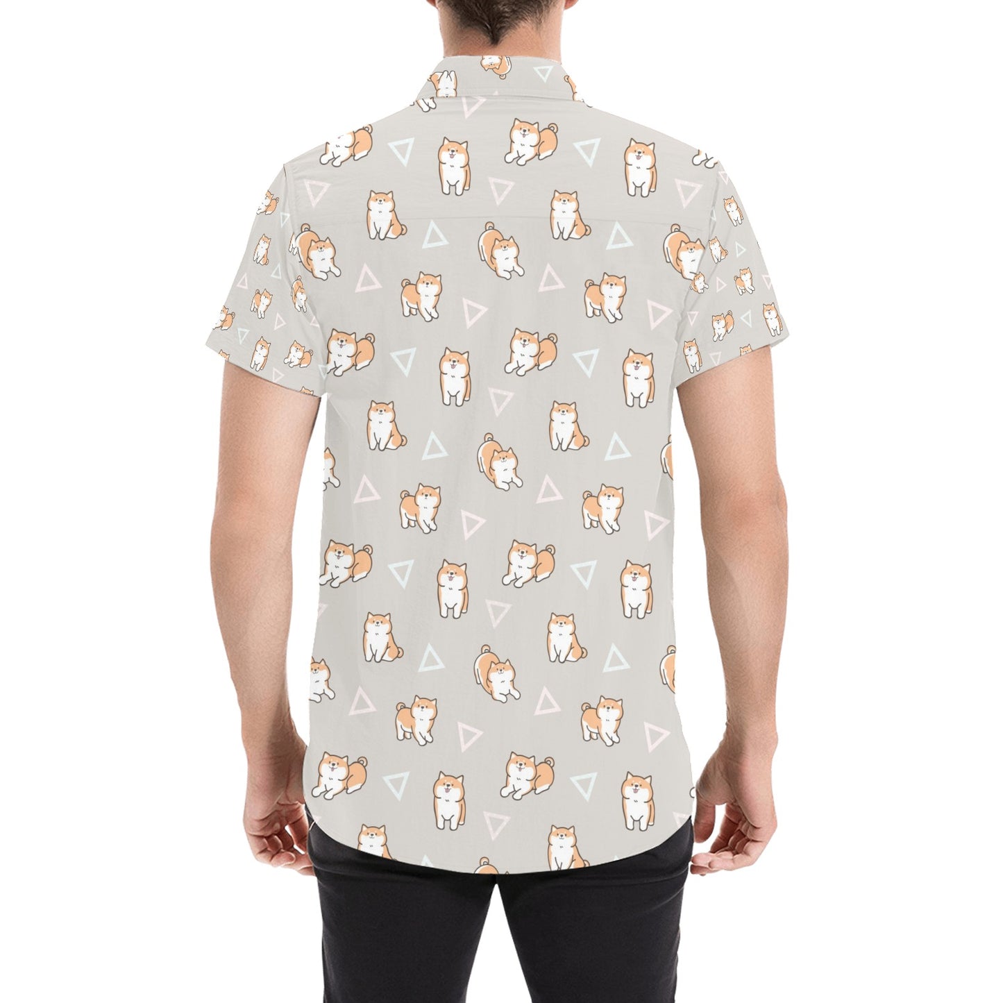 Shiba Inu Print Design LKS307 Men Short Sleeve Button Up Shirt
