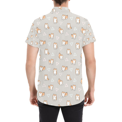 Shiba Inu Print Design LKS307 Men Short Sleeve Button Up Shirt