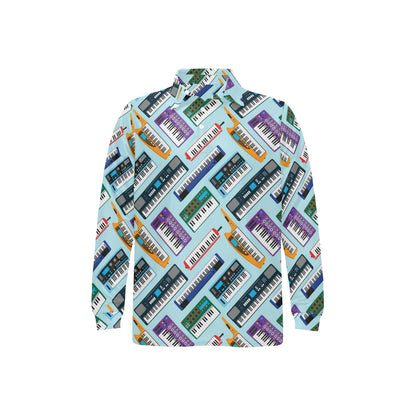 Synthesizer Pattern Print Design 02 Long Sleeve Polo Shirt For Men's