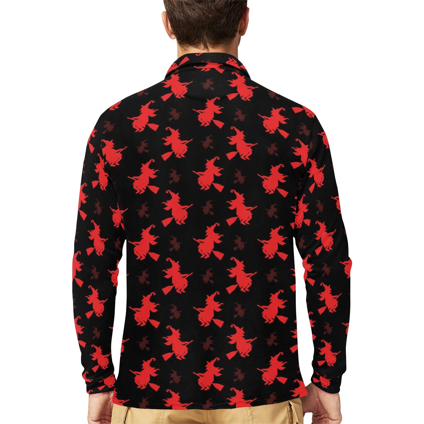 Witch Print Design LKS308 Long Sleeve Polo Shirt For Men's