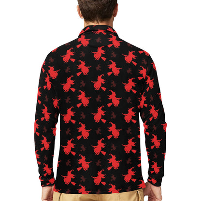 Witch Print Design LKS308 Long Sleeve Polo Shirt For Men's