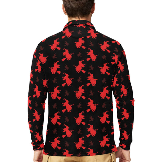 Witch Print Design LKS308 Long Sleeve Polo Shirt For Men's