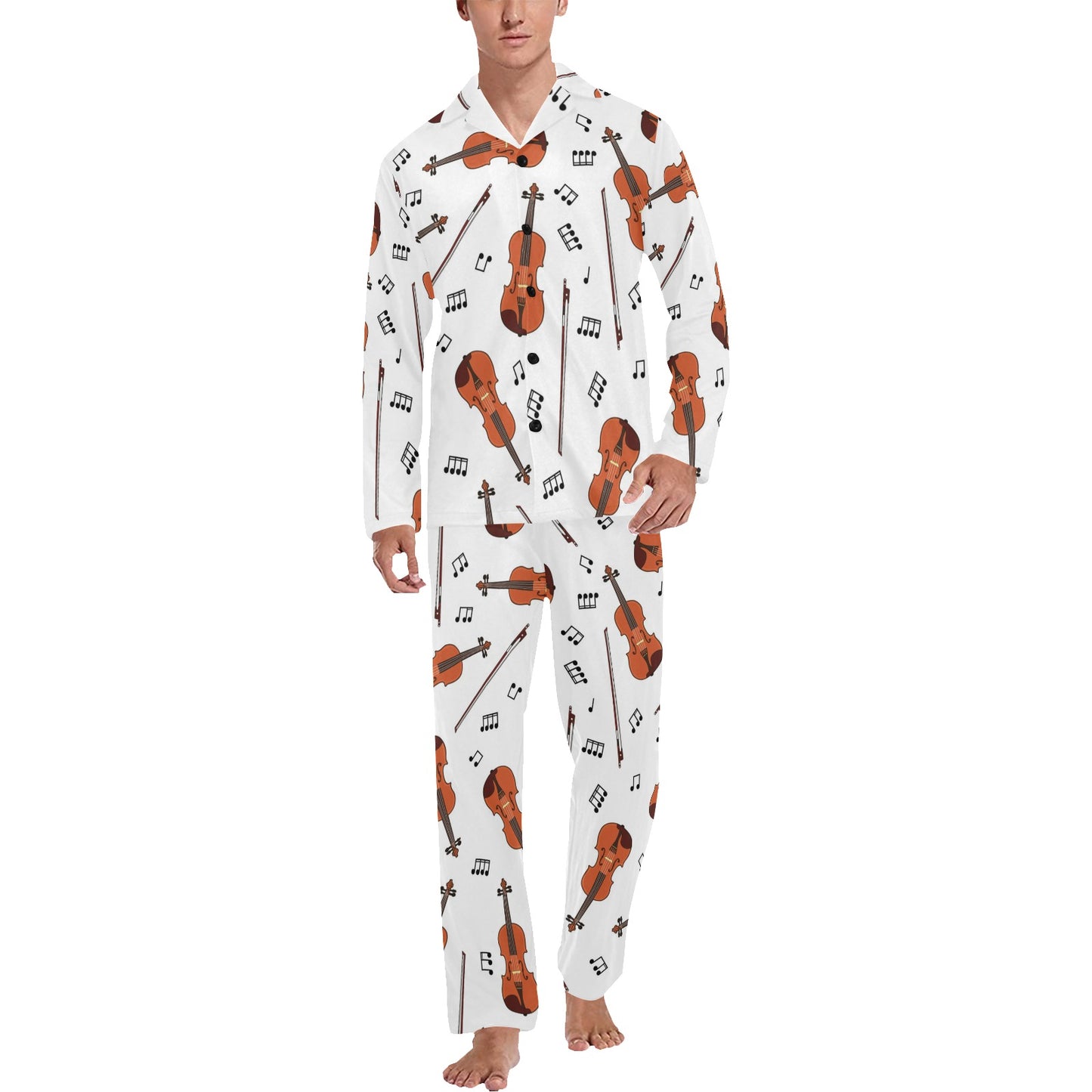 Violin Pattern Print Design 02 Men's Long Pajama Set