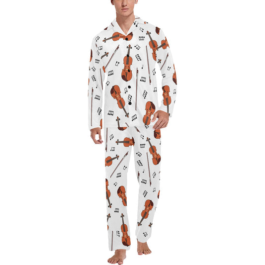 Violin Pattern Print Design 02 Men's Long Pajama Set