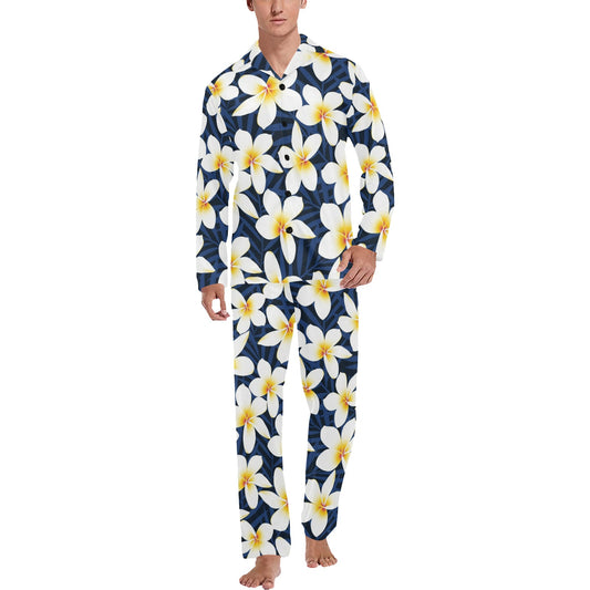Plumeria Pattern Print Design PM026 Men's Long Pajama Set