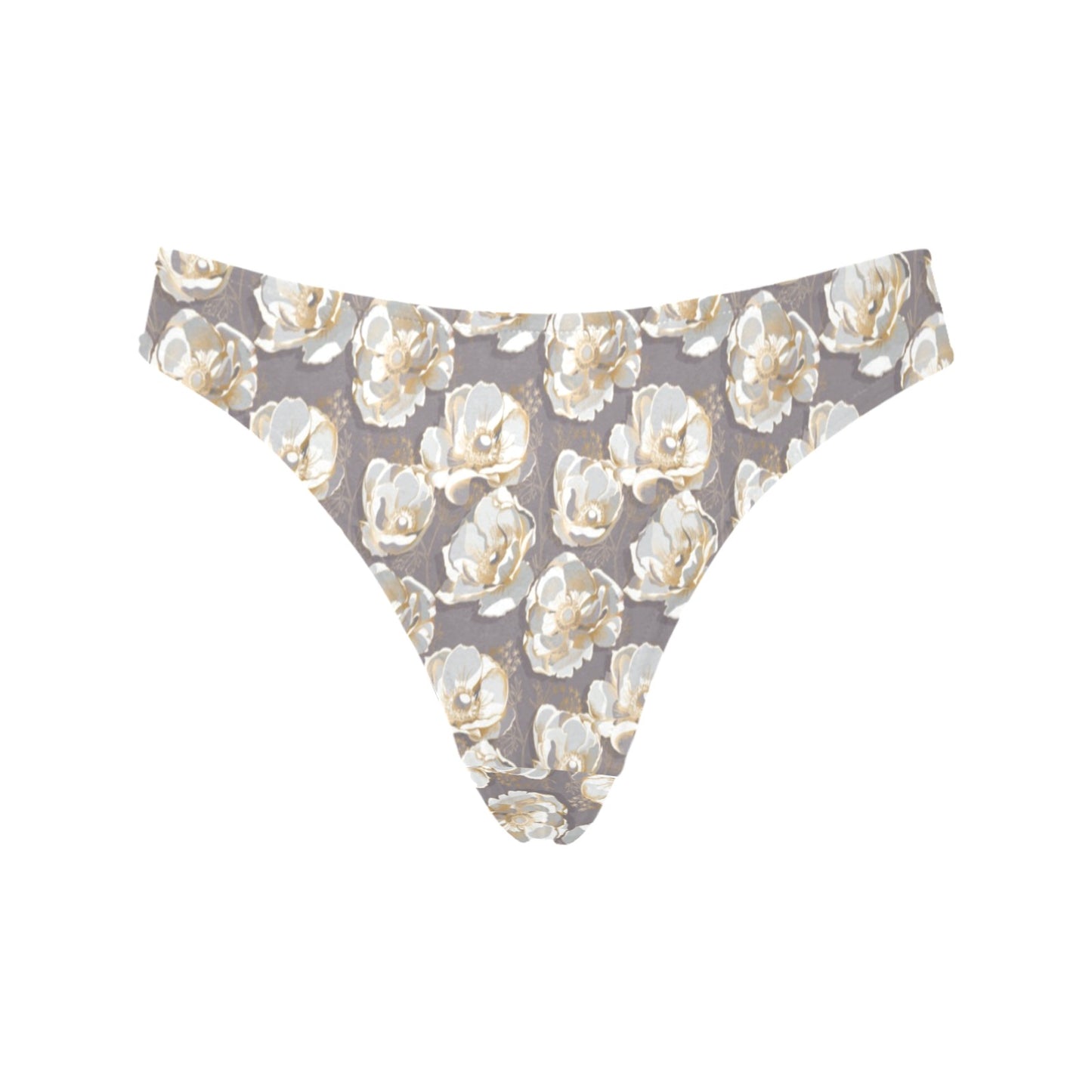 Elegant Grey Flower Print Women's Thongs