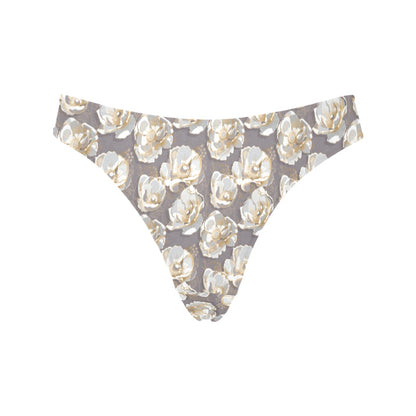 Elegant Grey Flower Print Women's Thongs
