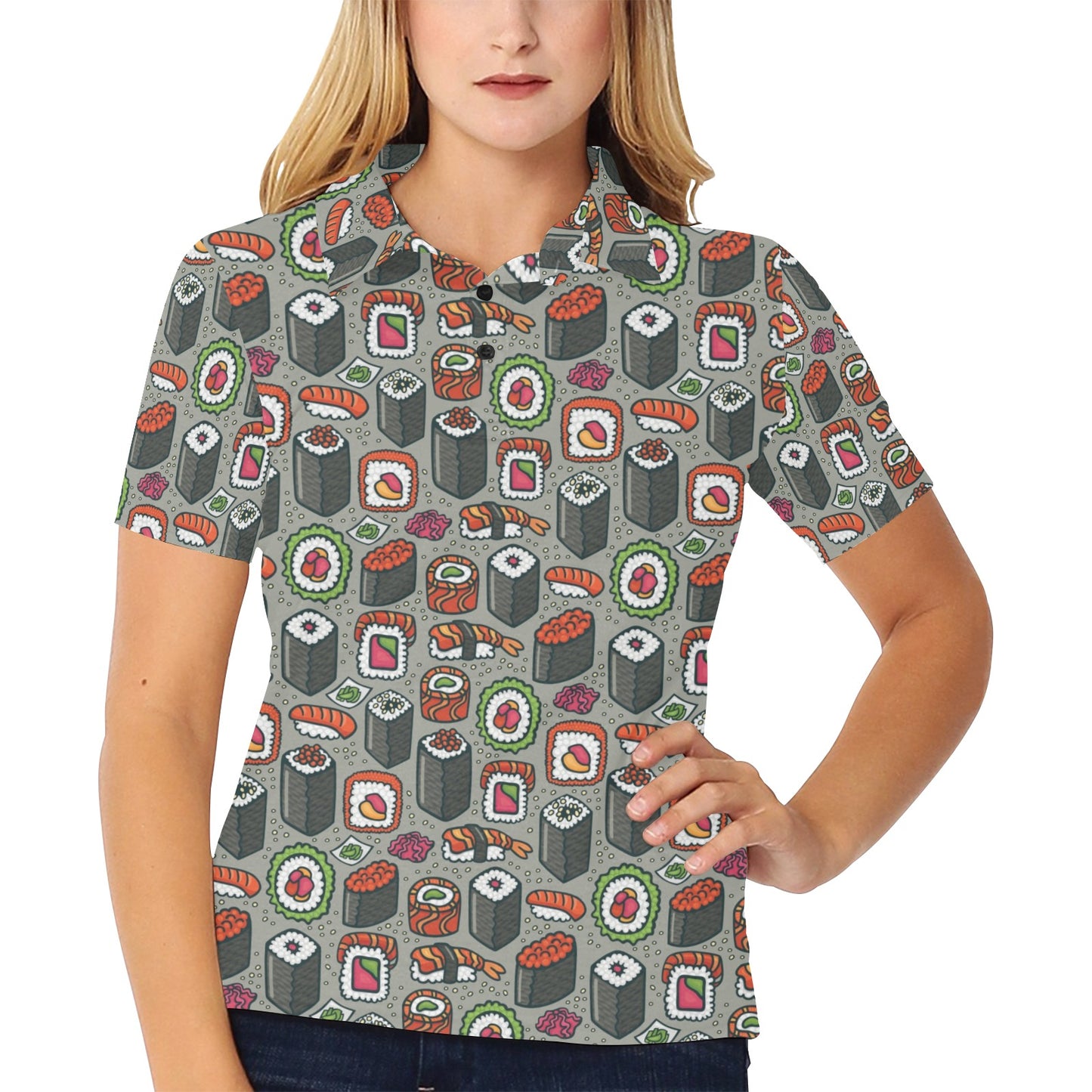 Sushi Print Design LKS301 Women's Polo Shirt
