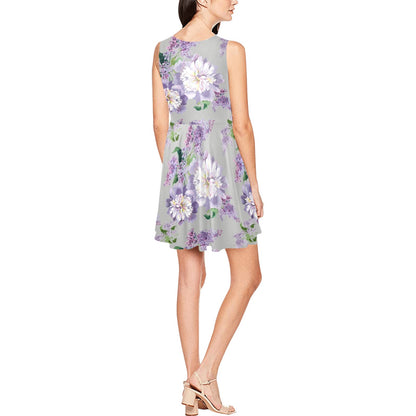 Lilac Pattern Print Design LI07 Sleeveless Dress