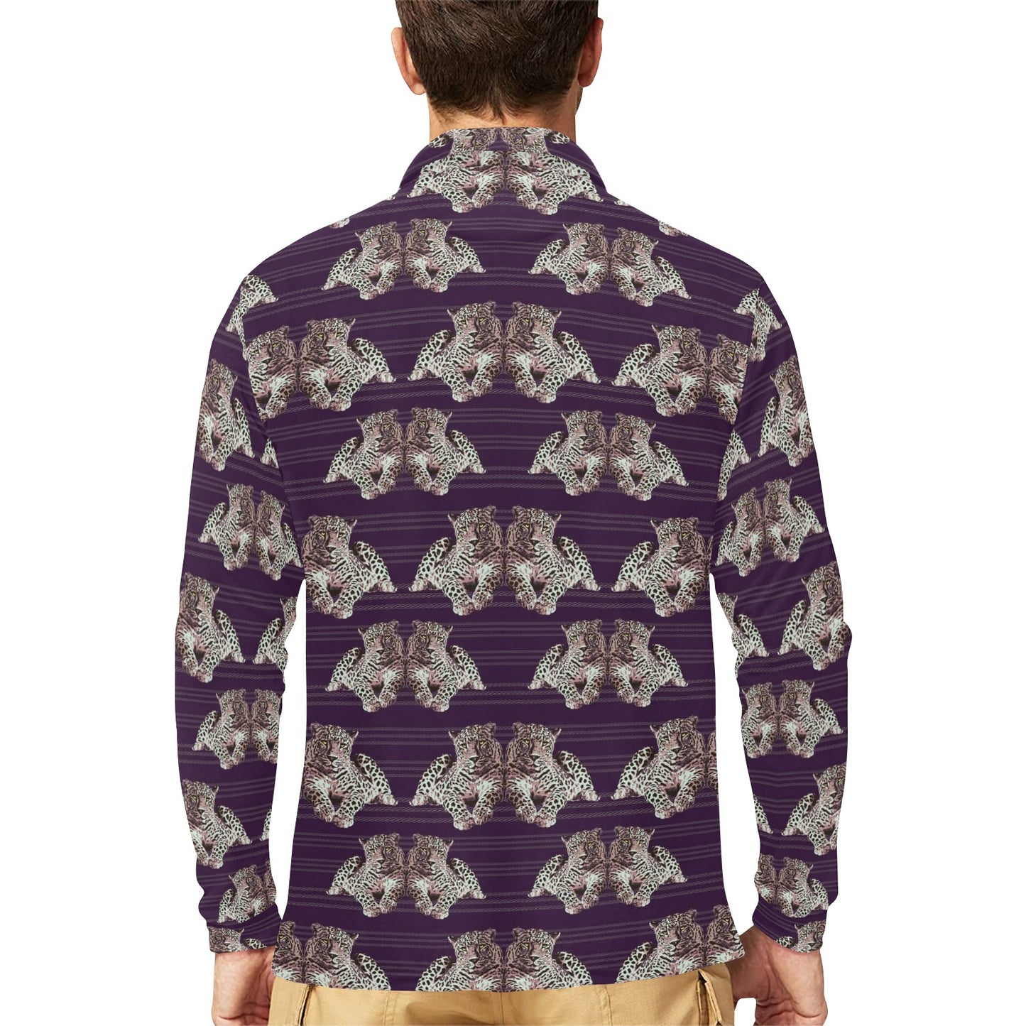Leopard Pattern Print Design 01 Long Sleeve Polo Shirt For Men's