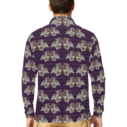 Leopard Pattern Print Design 01 Long Sleeve Polo Shirt For Men's