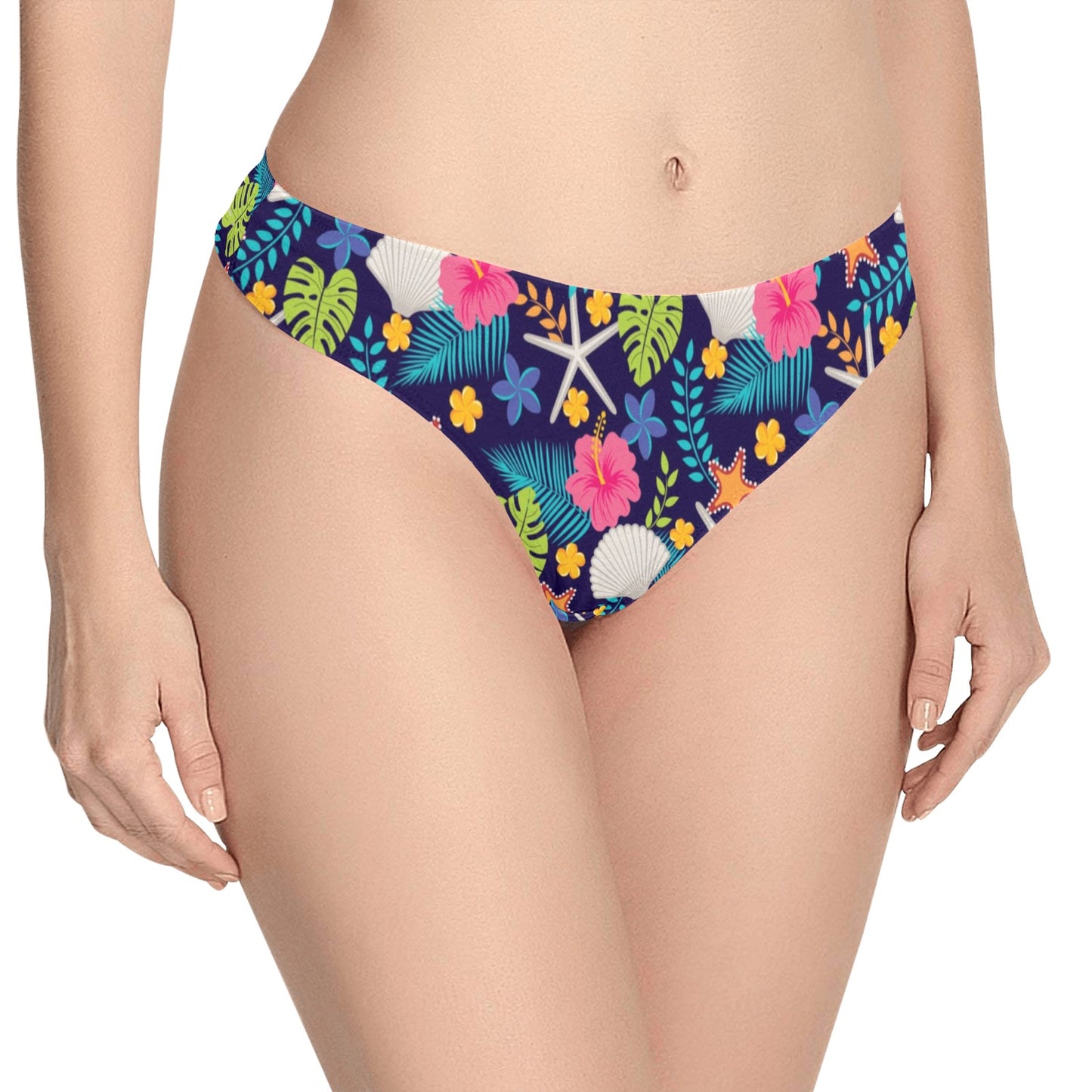 Beach Seashell Floral Theme Women's Thongs