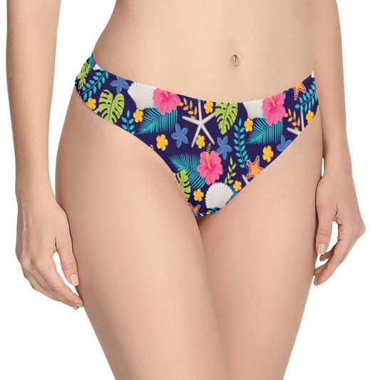 Beach Seashell Floral Theme Women's Thongs