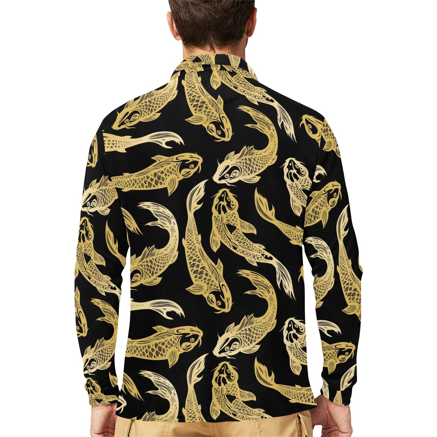 KOI Fish Pattern Print Design 03 Long Sleeve Polo Shirt For Men's