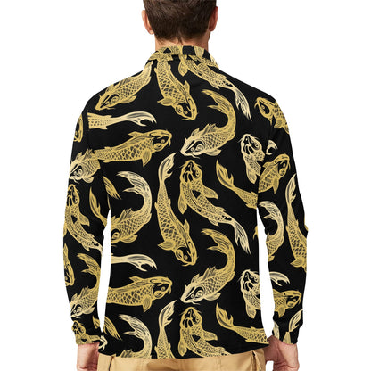 KOI Fish Pattern Print Design 03 Long Sleeve Polo Shirt For Men's