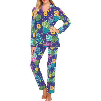 Hawaiian Themed Pattern Print Design H014 Women's Long Pajama Set