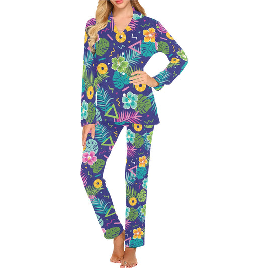 Hawaiian Themed Pattern Print Design H014 Women's Long Pajama Set