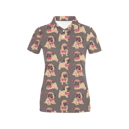 Pug Pattern Print Design A05 Women's Polo Shirt