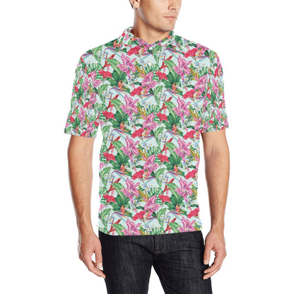 Tropical Flower Print Design LKS304 Men Polo Shirt