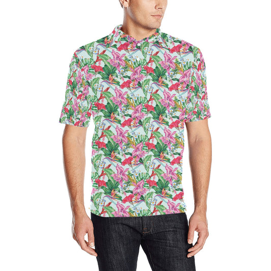 Tropical Flower Print Design LKS304 Men Polo Shirt