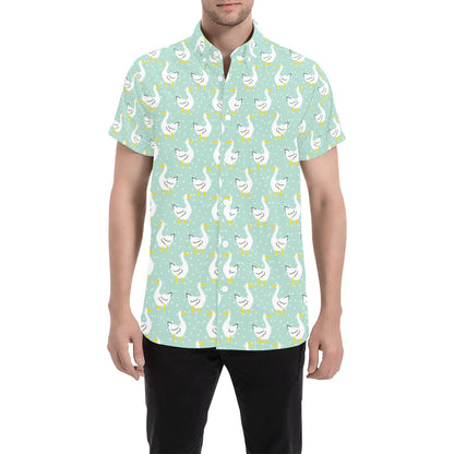 Goose Print Design LKS404 Men Short Sleeve Button Up Shirt