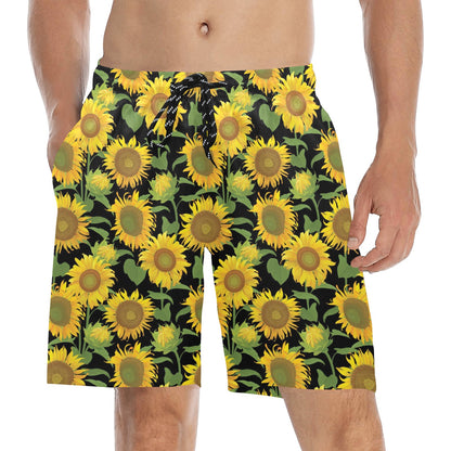 Sunflower Print Design LKS302 Men's Swim Trunks Beach Shorts
