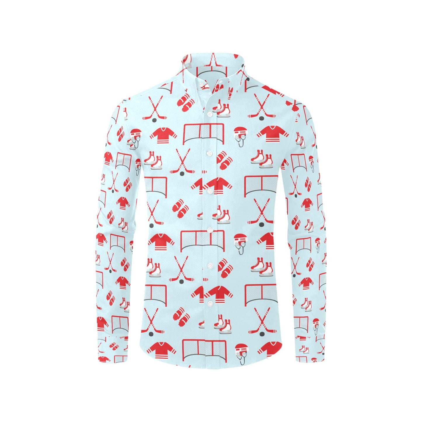 Hockey Red Equipment Print Design LKS305 Men's Long Sleeve Dress Shirt