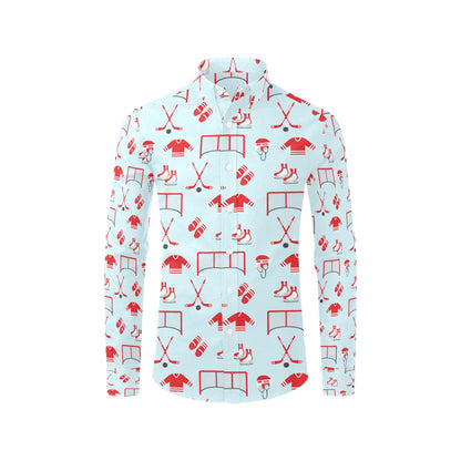 Hockey Red Equipment Print Design LKS305 Men's Long Sleeve Dress Shirt