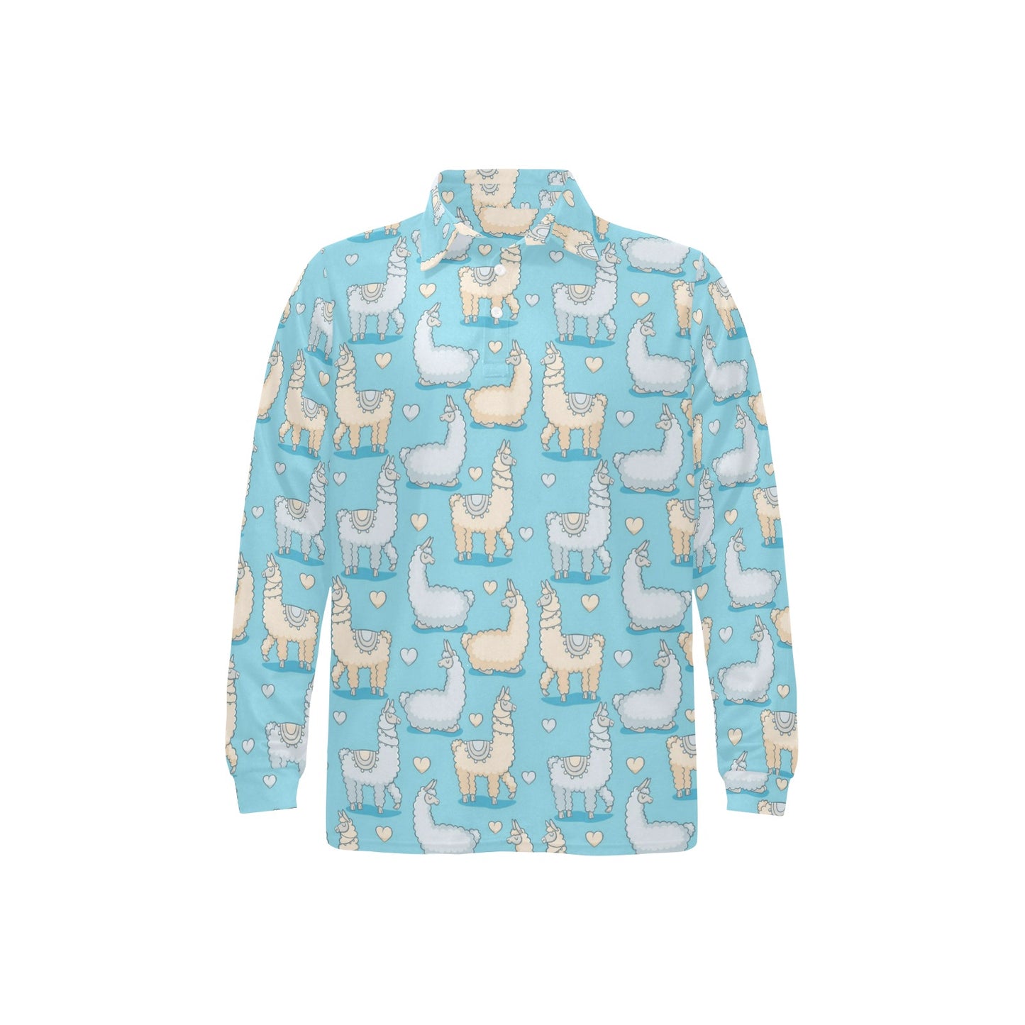 Alpaca Pattern Print Design 06 Long Sleeve Polo Shirt For Men's