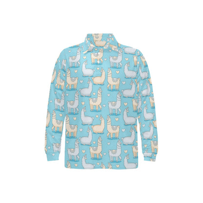 Alpaca Pattern Print Design 06 Long Sleeve Polo Shirt For Men's