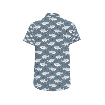 Shark Print Design LKS305 Men Short Sleeve Button Up Shirt