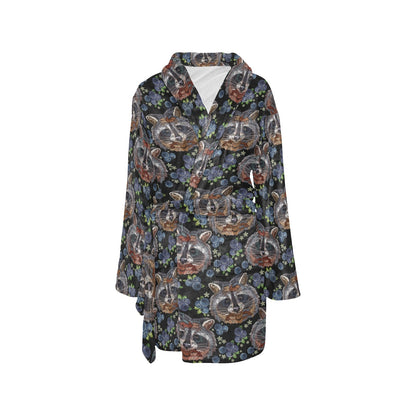 Raccoon Pattern Print Design A03 Women's Fleece Robe