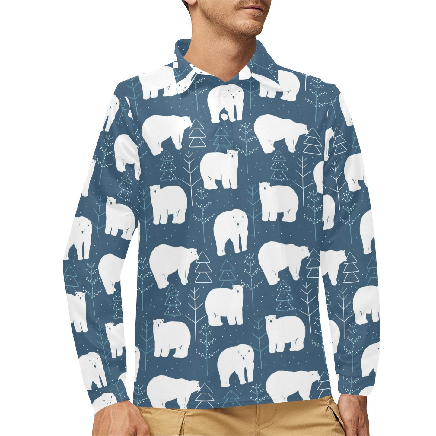 Polar Bear Pattern Print Design A01 Long Sleeve Polo Shirt For Men's