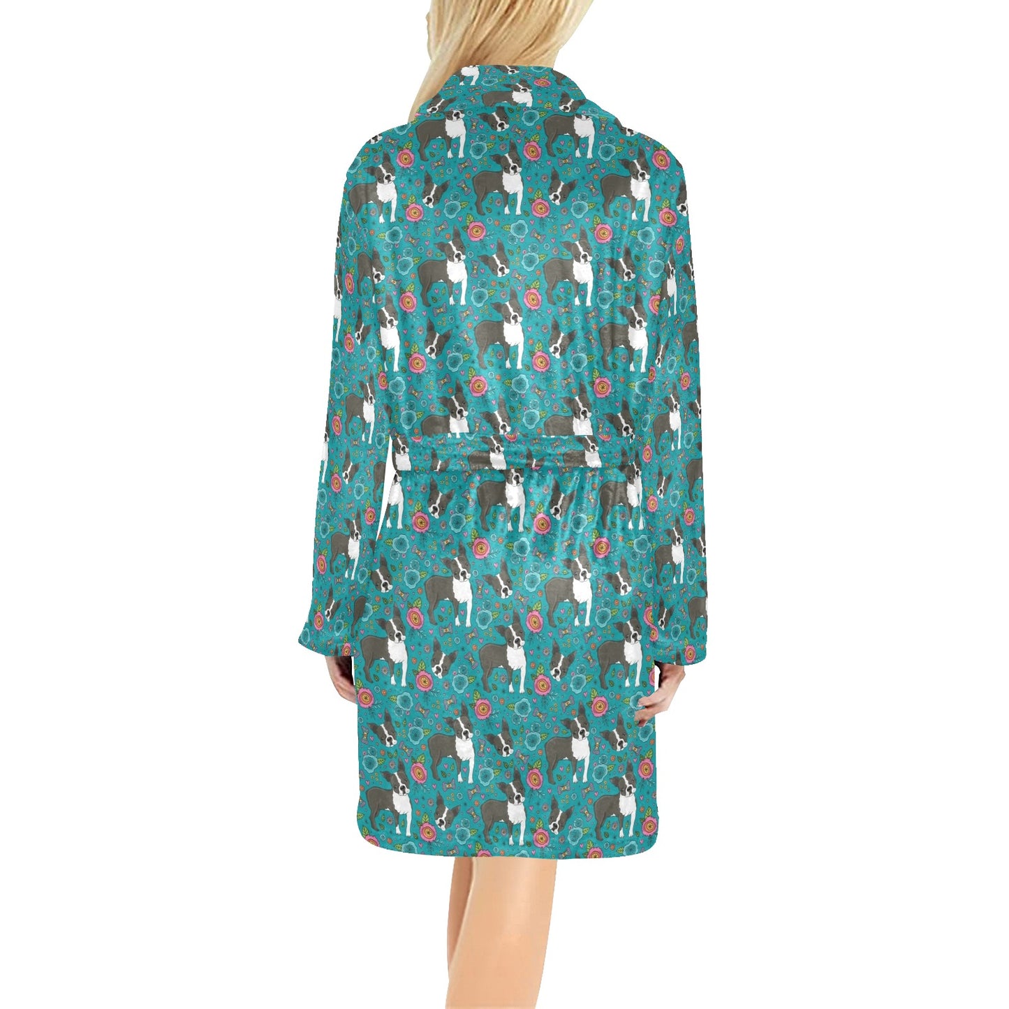Boston Terrier Pattern Print Design 07 Women's Fleece Robe