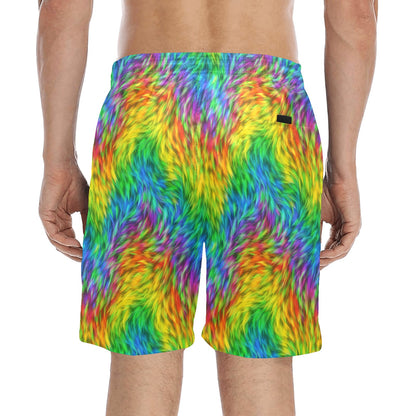 Rainbow Fur Design Print Men's Swim Trunks Beach Shorts