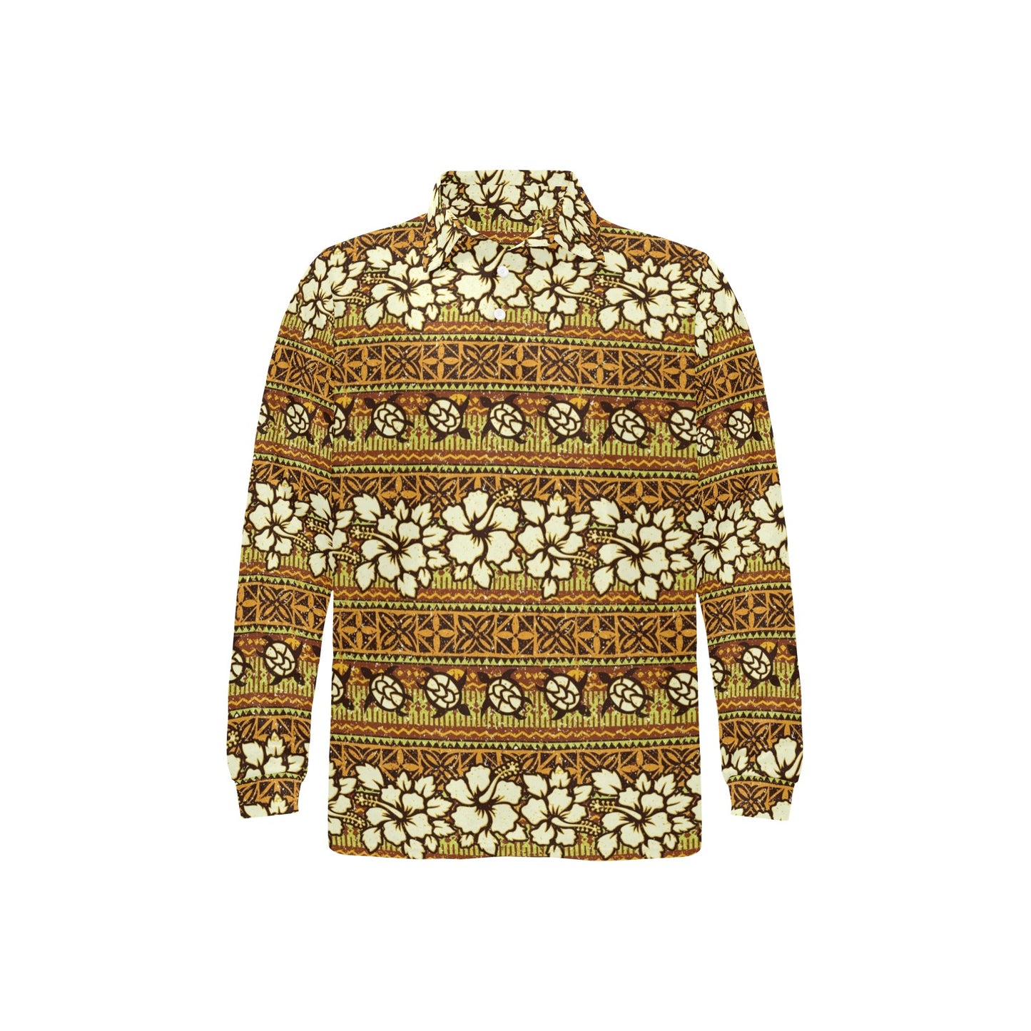 Hawaiian Themed Pattern Print Design H015 Long Sleeve Polo Shirt For Men's