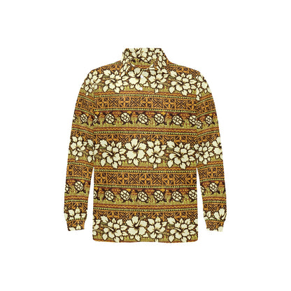 Hawaiian Themed Pattern Print Design H015 Long Sleeve Polo Shirt For Men's