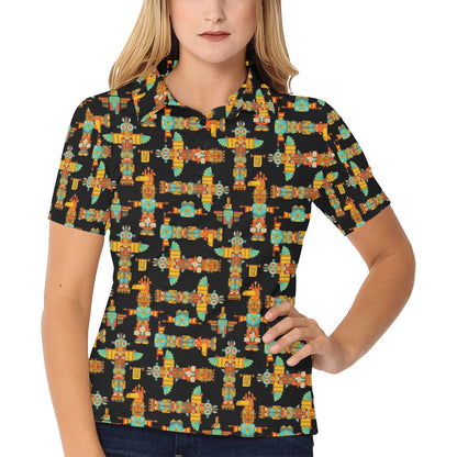 Totem Pole Cartoon Print Women's Polo Shirt