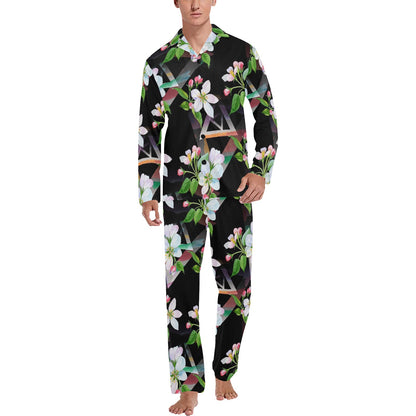 Apple blossom Pattern Print Design AB07 Men's Long Pajama Set