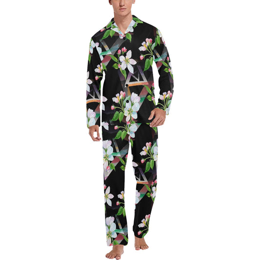 Apple blossom Pattern Print Design AB07 Men's Long Pajama Set