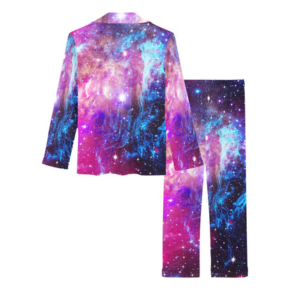 Galaxy Night Purple Space Print Women's Long Pajama Set