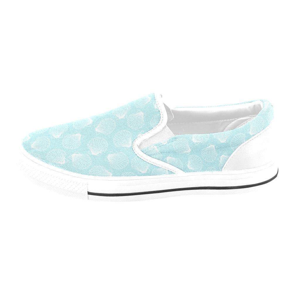Seashell Print Design LKS3010 White Slip Ons Canvas Women's Shoes