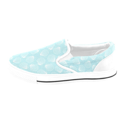 Seashell Print Design LKS3010 White Slip Ons Canvas Women's Shoes