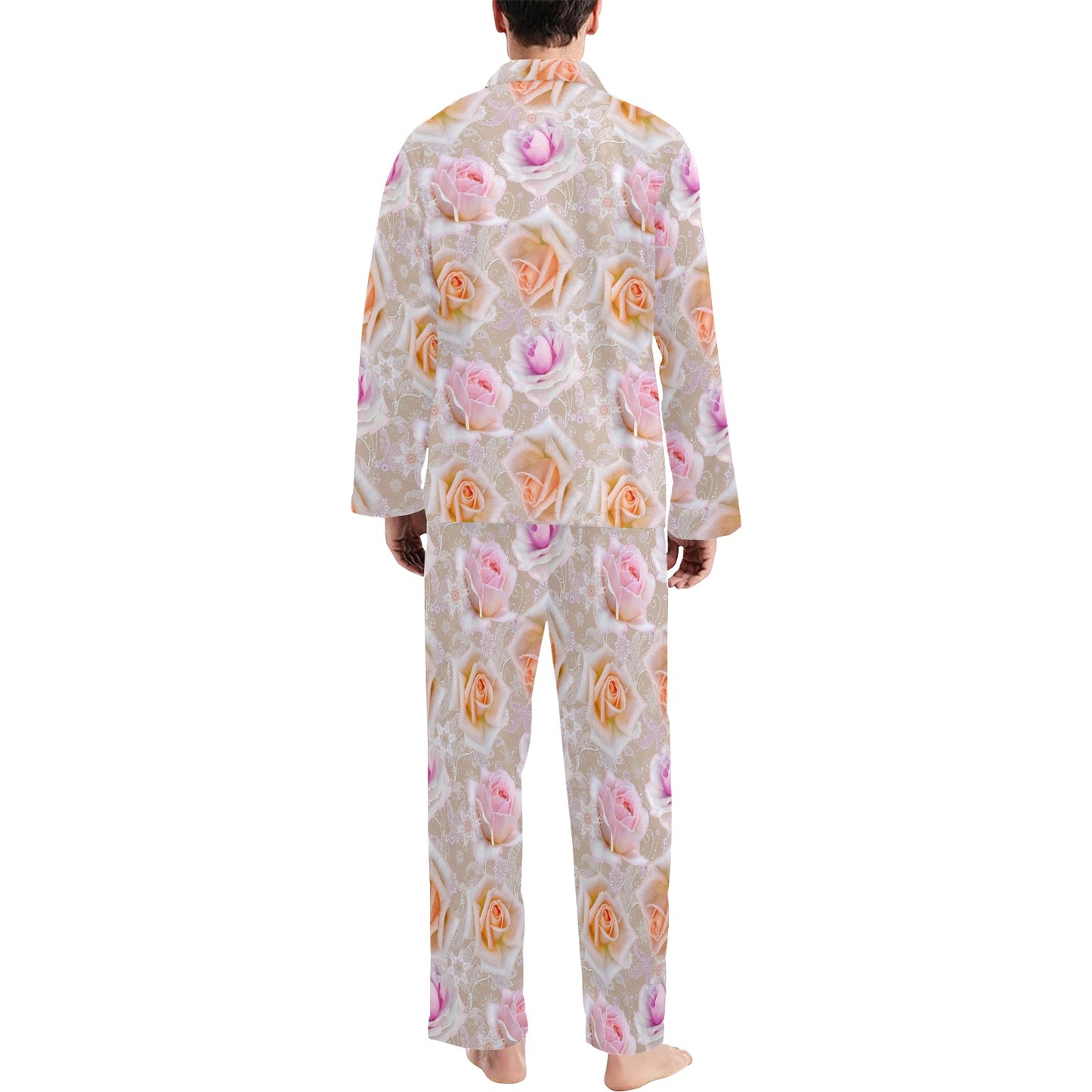 Rose Pattern Print Design RO011 Men's Long Pajama Set