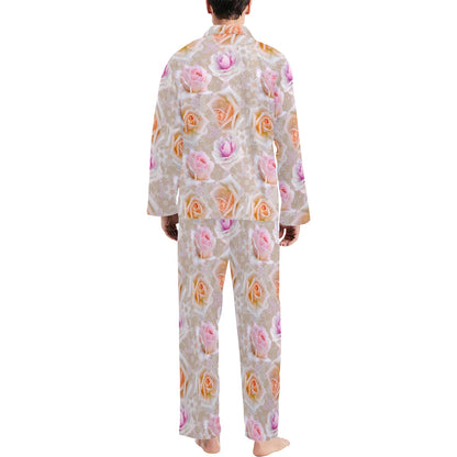 Rose Pattern Print Design RO011 Men's Long Pajama Set