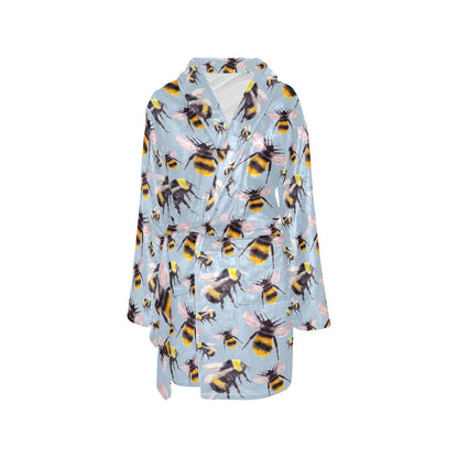 Bee Pattern Print Design BEE08 Women's Fleece Robe