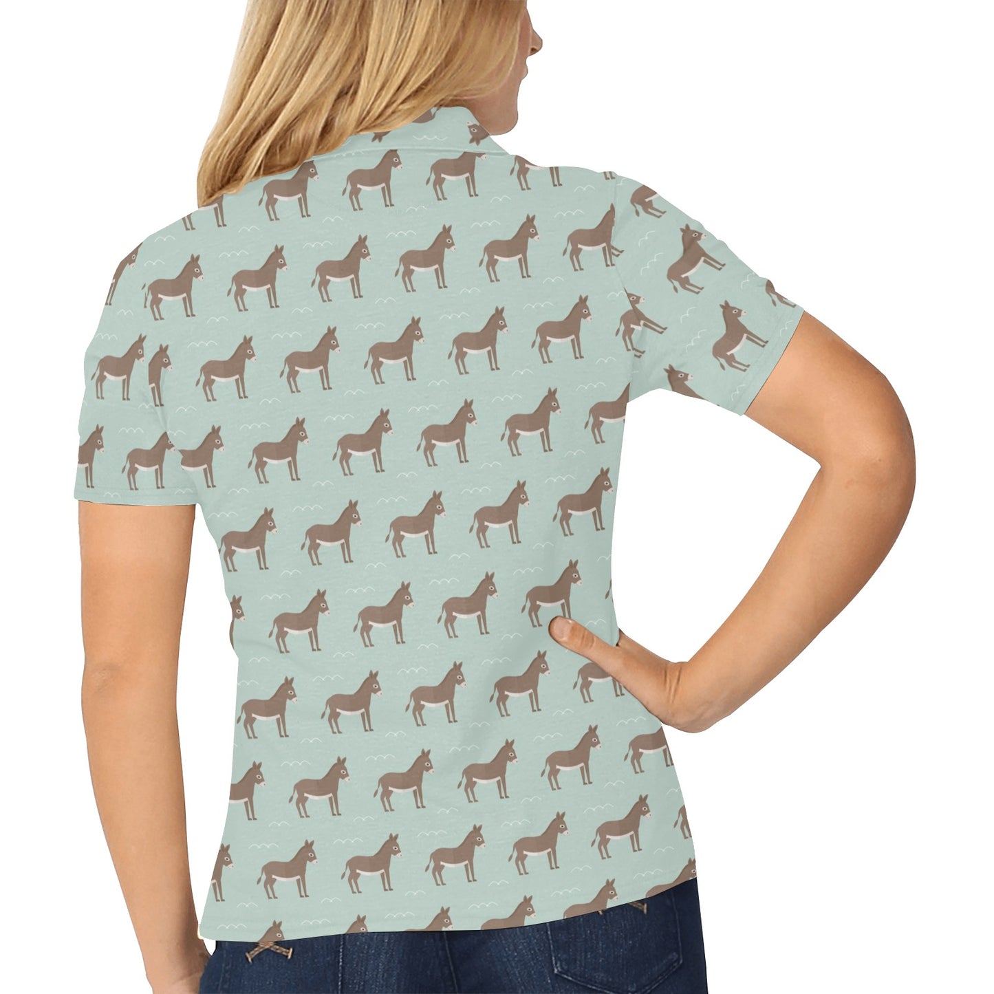 Donkey Print Design LKS402 Women's Polo Shirt